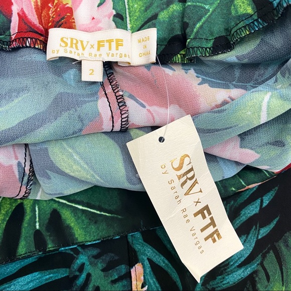 SRV X Fashion To Figure Juana Tie Front Wide Leg Flowy Pants: Tropical Floral - Picture 10 of 12